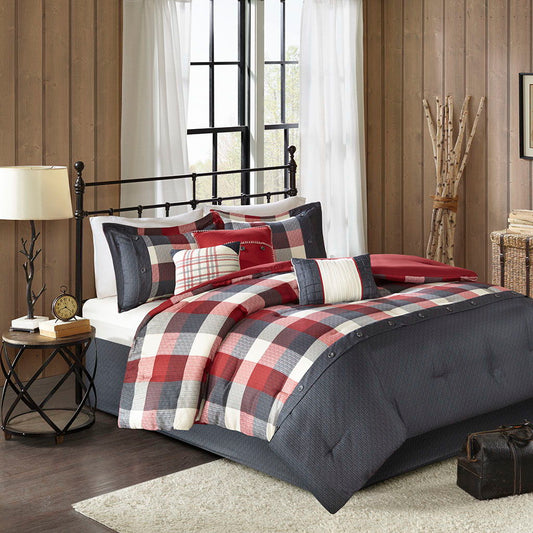 Ridge - King 7 Piece Herringbone Comforter Set - Red Madison Park