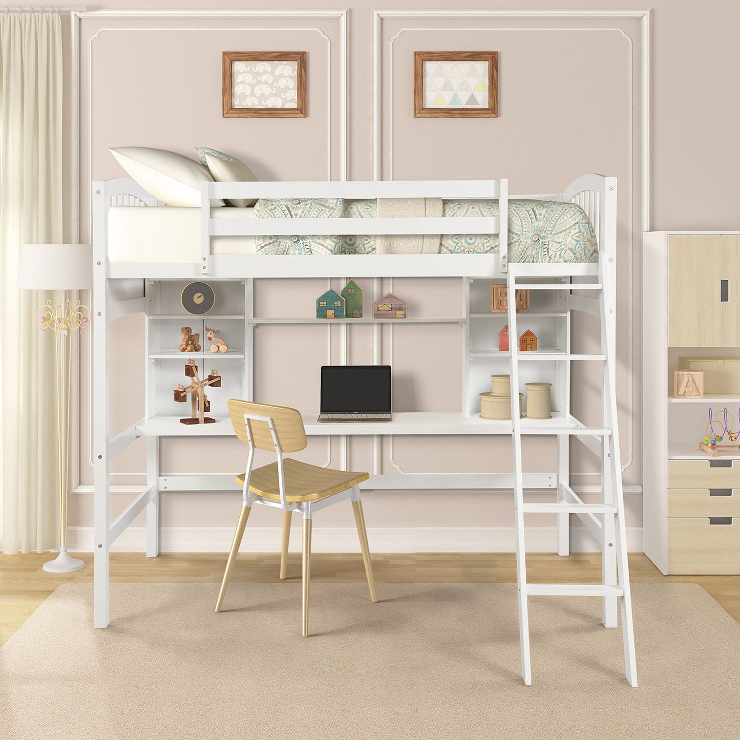 Loft Bed With Storage Shelves, Desk And Ladder DreamHaus