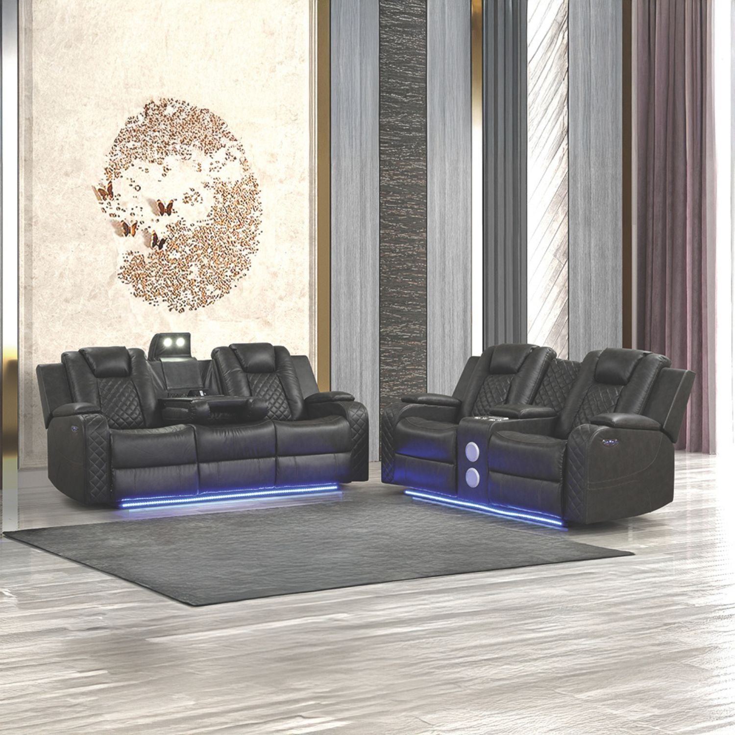 Benz - Power Recliner Set With LED Lighting And USB Charging Matrix Furniture Group