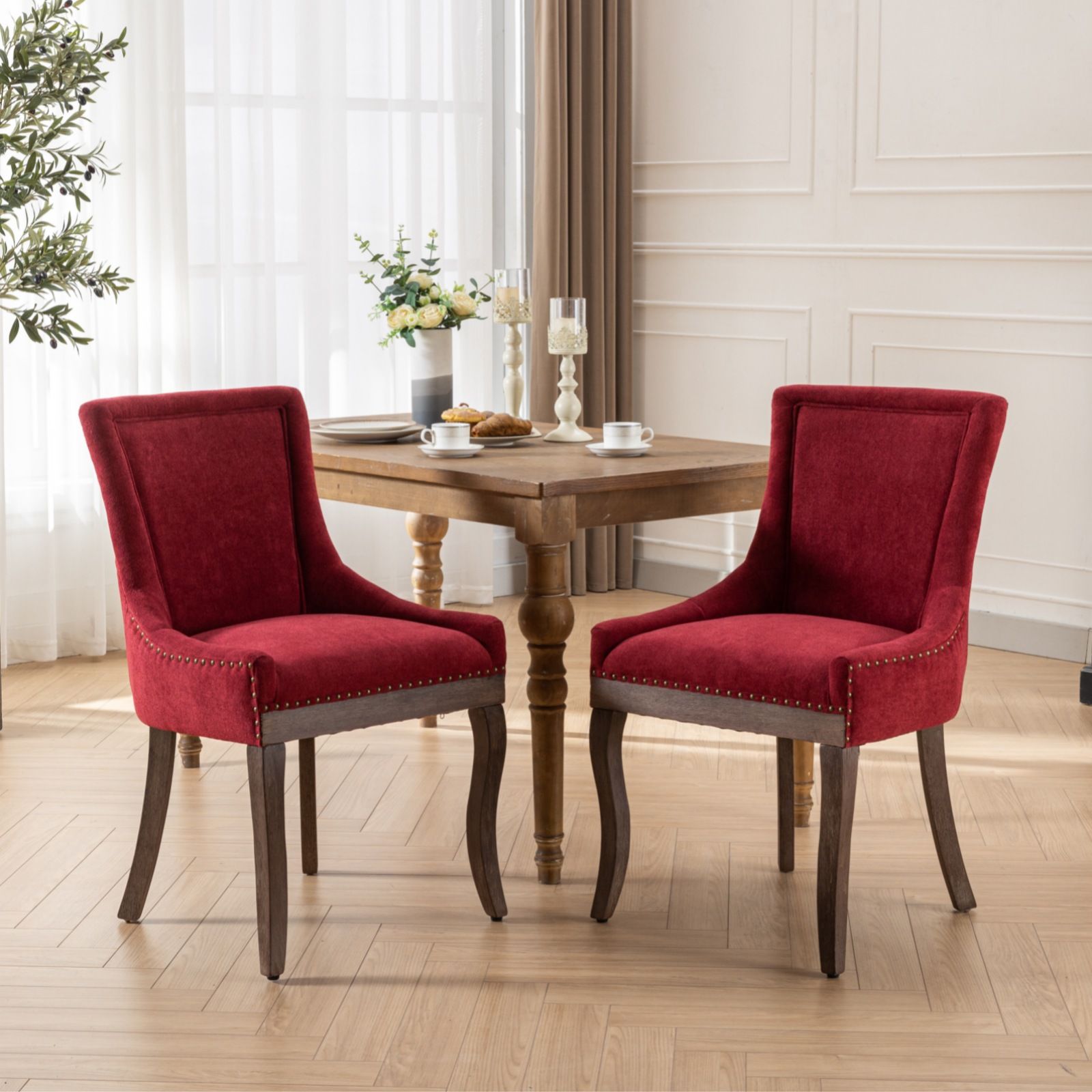 Ultra Side Dining Chair, Thickened Fabric Chairs With Neutrally Toned Solid Wood Legs, Bronze Nail Head (Set of 2) Home Essentials