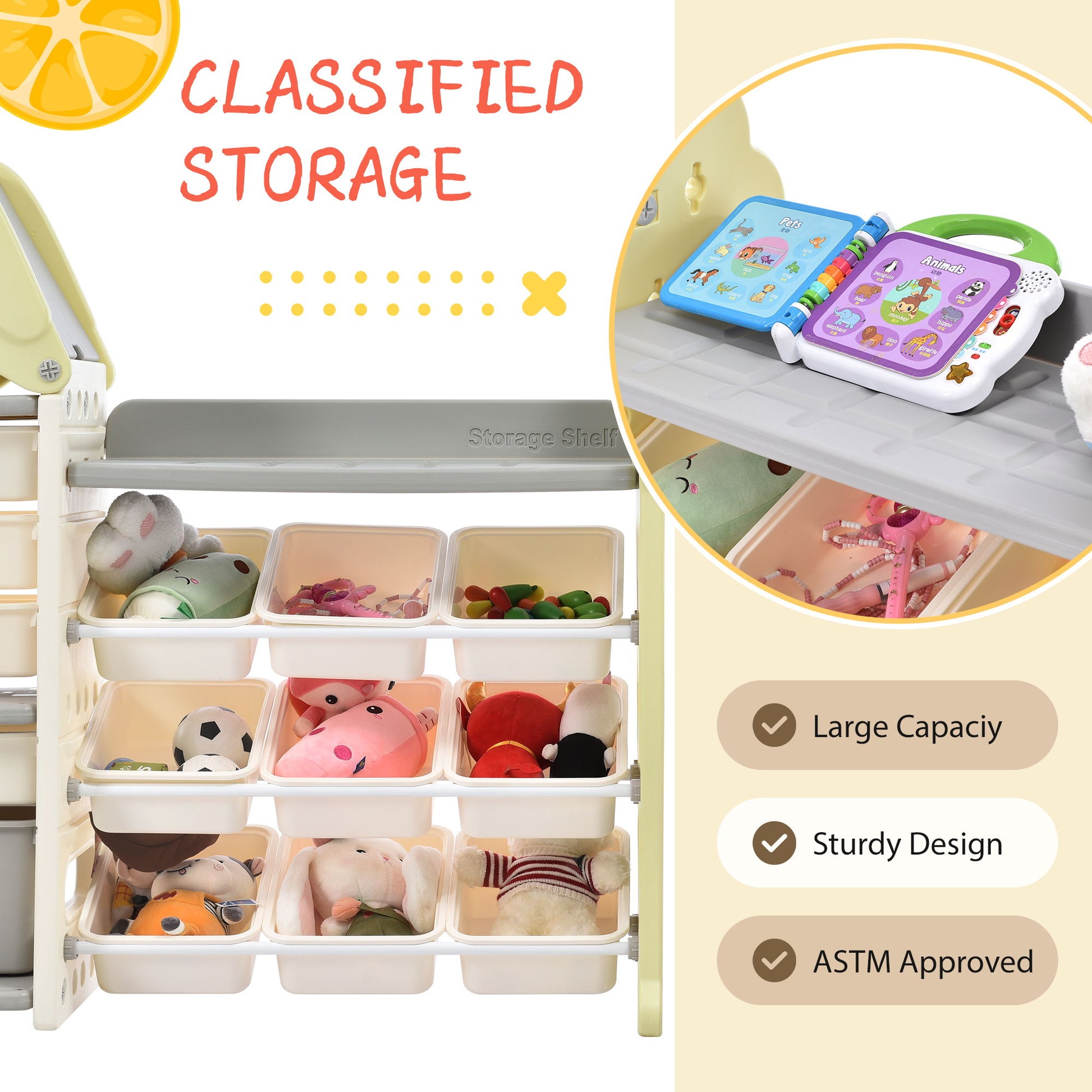 Kids Toy Storage Organizer With 14 Bins, Multi-Functional Nursery Organizer Kids Furniture Set Toy Storage Cabinet Unit With HDPE Shelf And Bins For Playroom, Bedroom, Living Room - Light Green Hearth and Haven