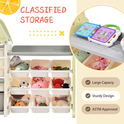 Kids Toy Storage Organizer With 14 Bins, Multi-Functional Nursery Organizer Kids Furniture Set Toy Storage Cabinet Unit With HDPE Shelf And Bins For Playroom, Bedroom, Living Room - Light Green Hearth and Haven