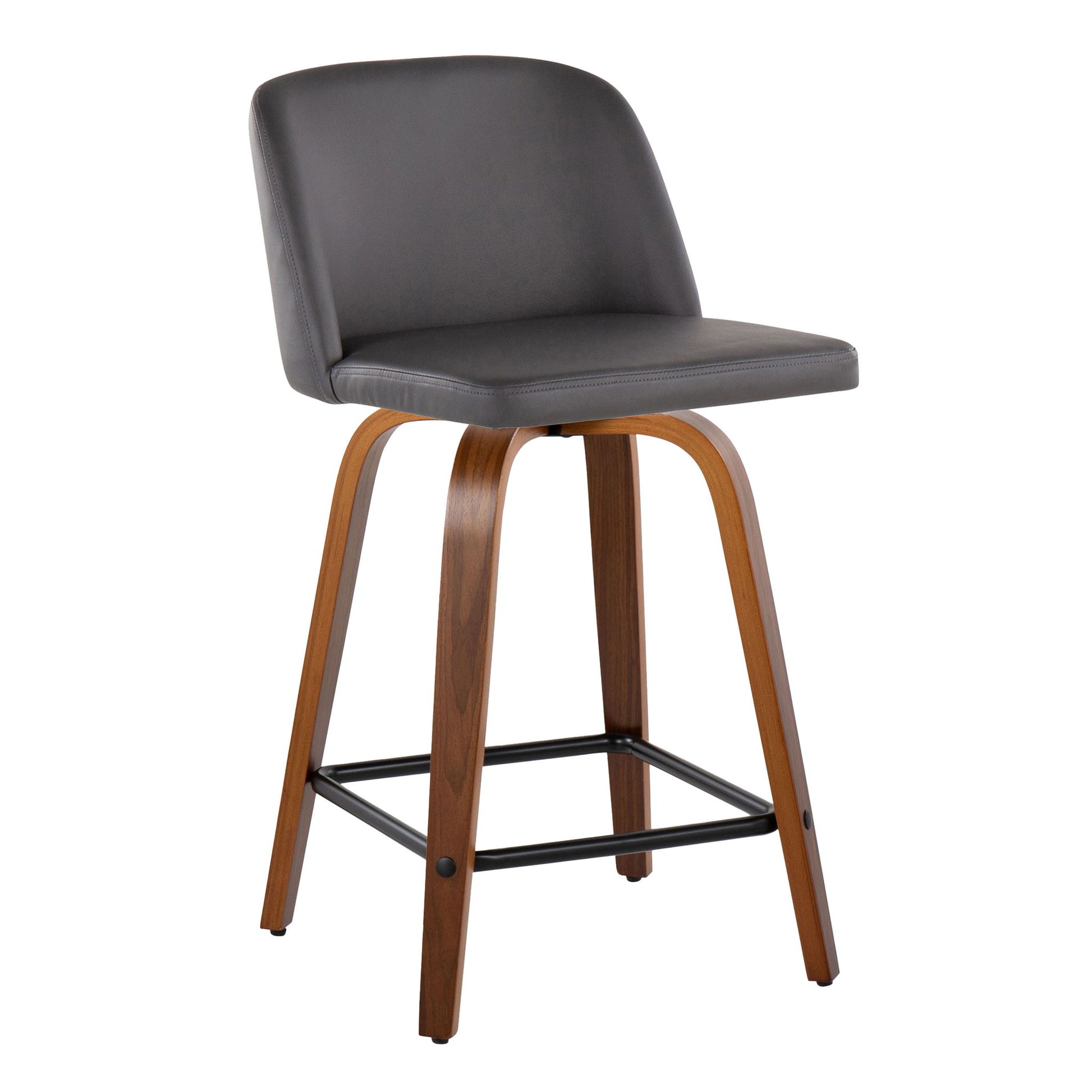 Toriano - Contemporary Fixed Height Counter Stool With Swivel & Square Footrest (Set of 2) - Walnut / Gray Lumi Source