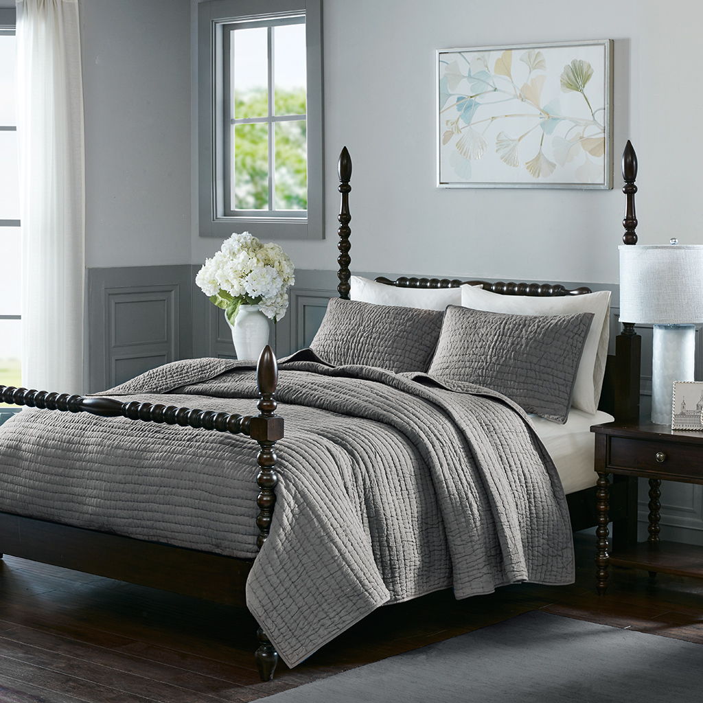 Serene - Hand Quilted Coverlet Set - Gray