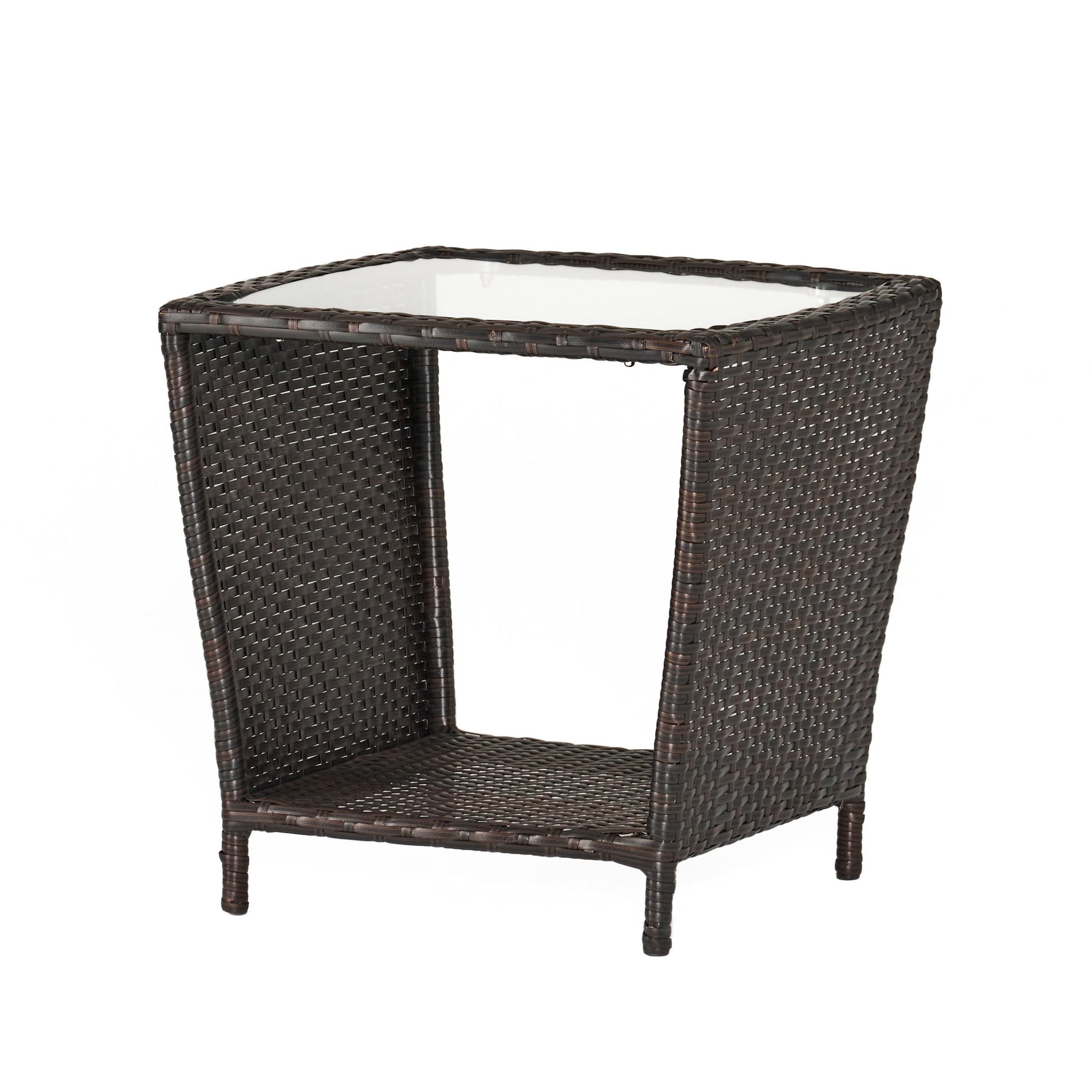 Trenton - Outdoor Side Table With Glass Top - Brown Rattan Noble House