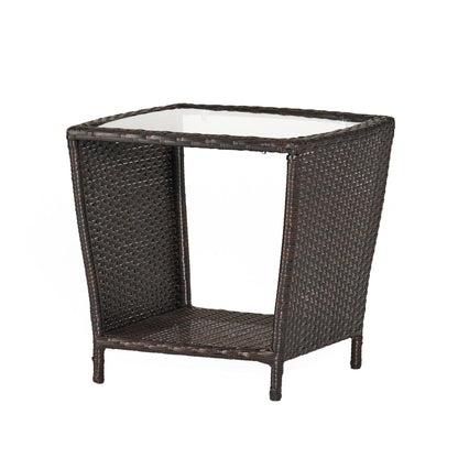 Trenton - Outdoor Side Table With Glass Top - Brown Rattan Noble House