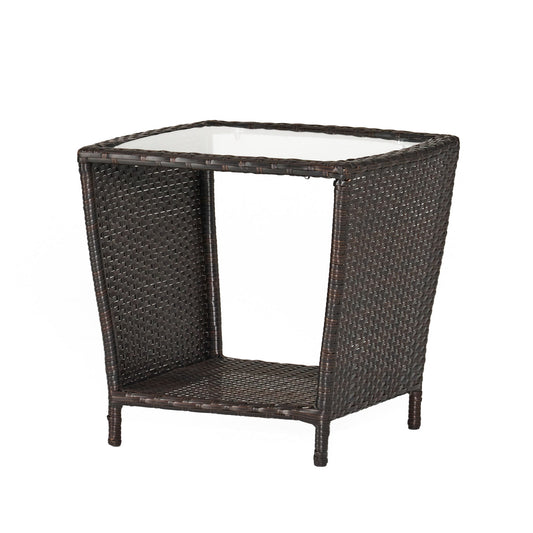 Trenton - Outdoor Side Table With Glass Top - Brown Rattan Noble House