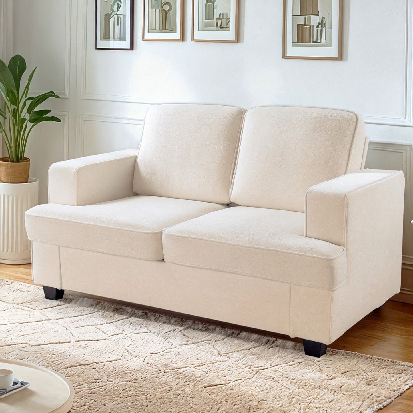 Modern Loveseat, Comfortable 2 Seater Couch With Deep Seating, Loose Back Cushions, Wide Arms US Pride