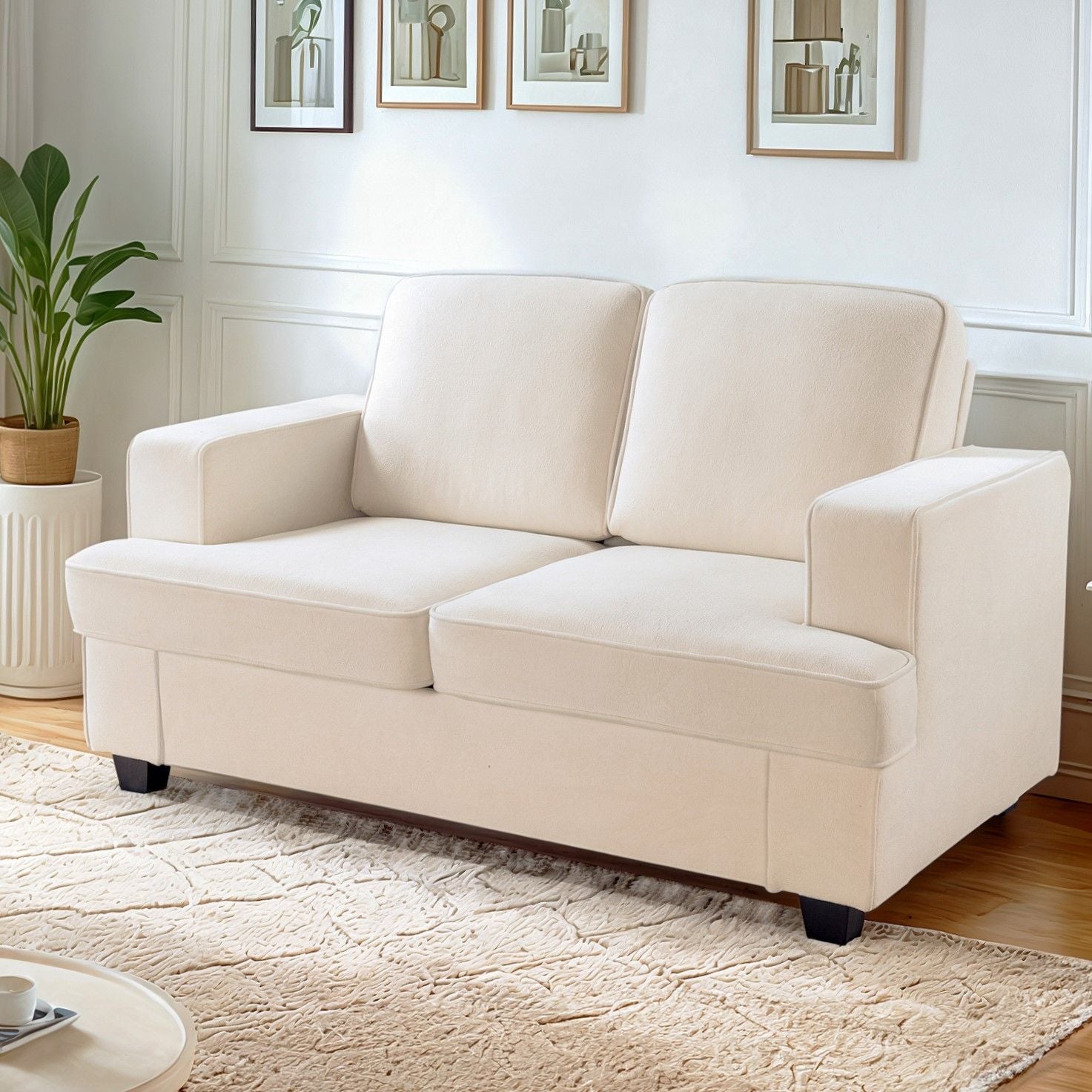 Modern Loveseat, Comfortable 2 Seater Couch With Deep Seating, Loose Back Cushions, Wide Arms US Pride