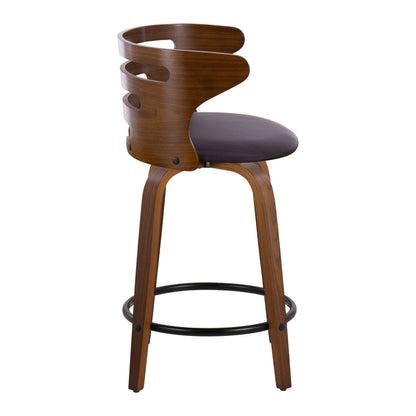 Cosini - Mid-Century Modern Fixed Height Counter Stool With Swivel With Round Footrest (Set of 2) - Walnut / Brown Lumi Source