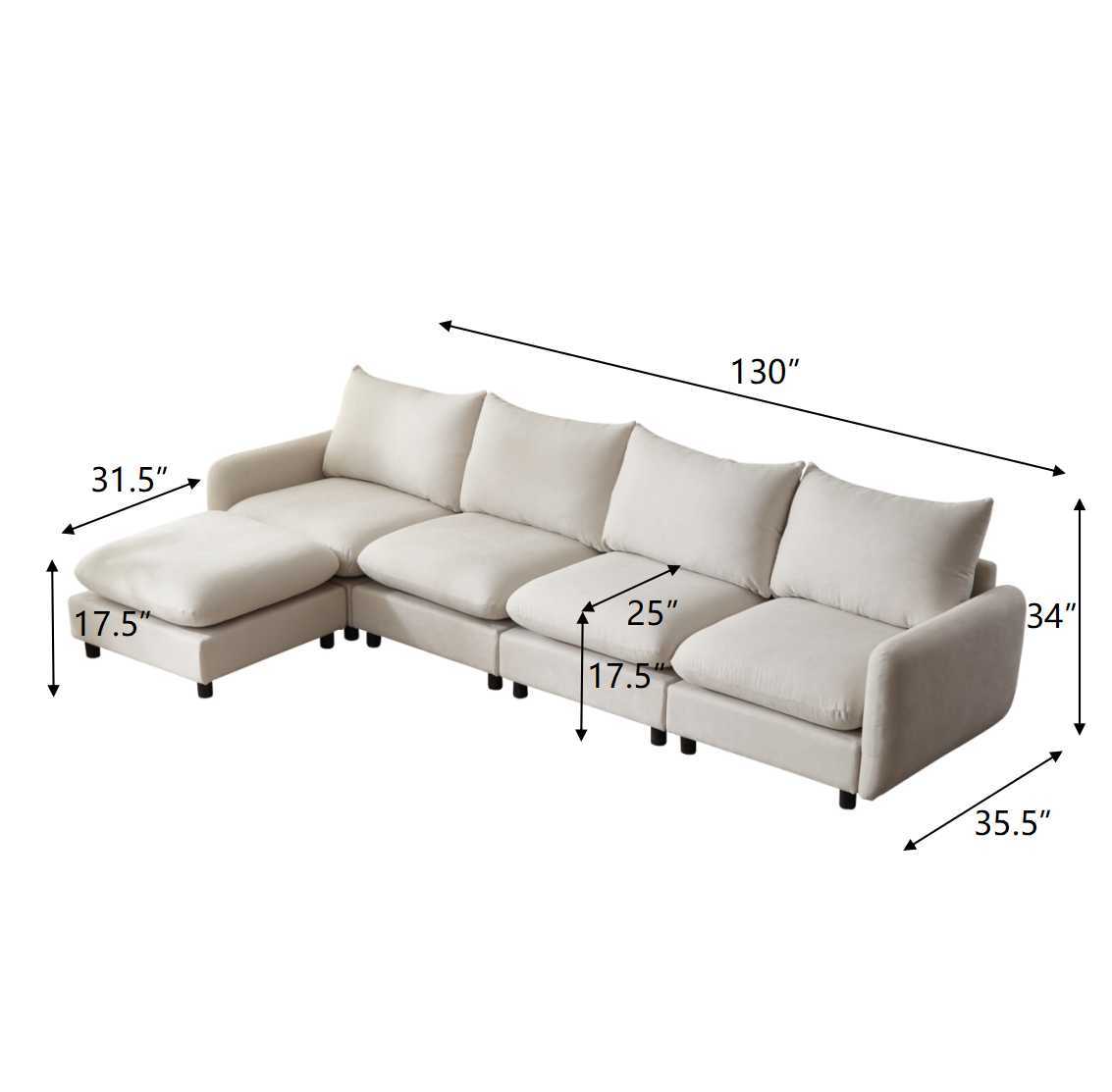 Oversize Modular Free Combination Sectional Sofa Couch With Ottoman For Living Room Noble House