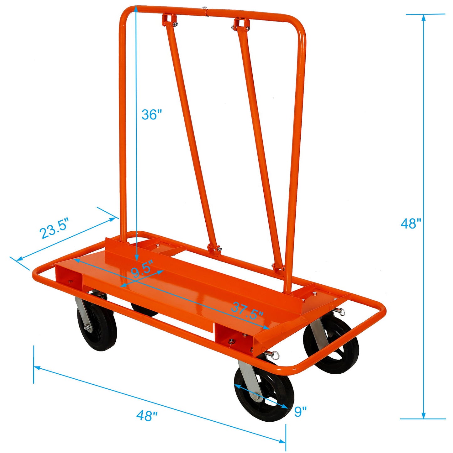 Heavy Duty Drywall Sheet Cart & Panel Dolly With 2400Lbs Capacity, Mold On Rubber Wheels, Steel Construction - Orange Daily Nest