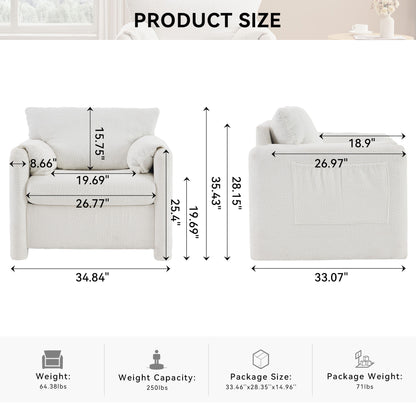 Fixed Modern Accent Chair Single Seater Plush Chenille Lounge Chair With High Resilience Cushion - Ivory White Home Essentials