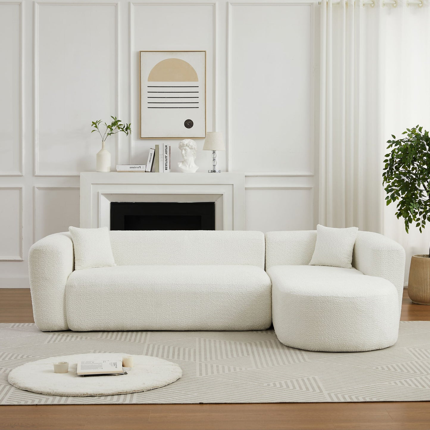 L - Shape Boneless Cloud Couch With 2 Throw Pillows For Living Room Home Essentials
