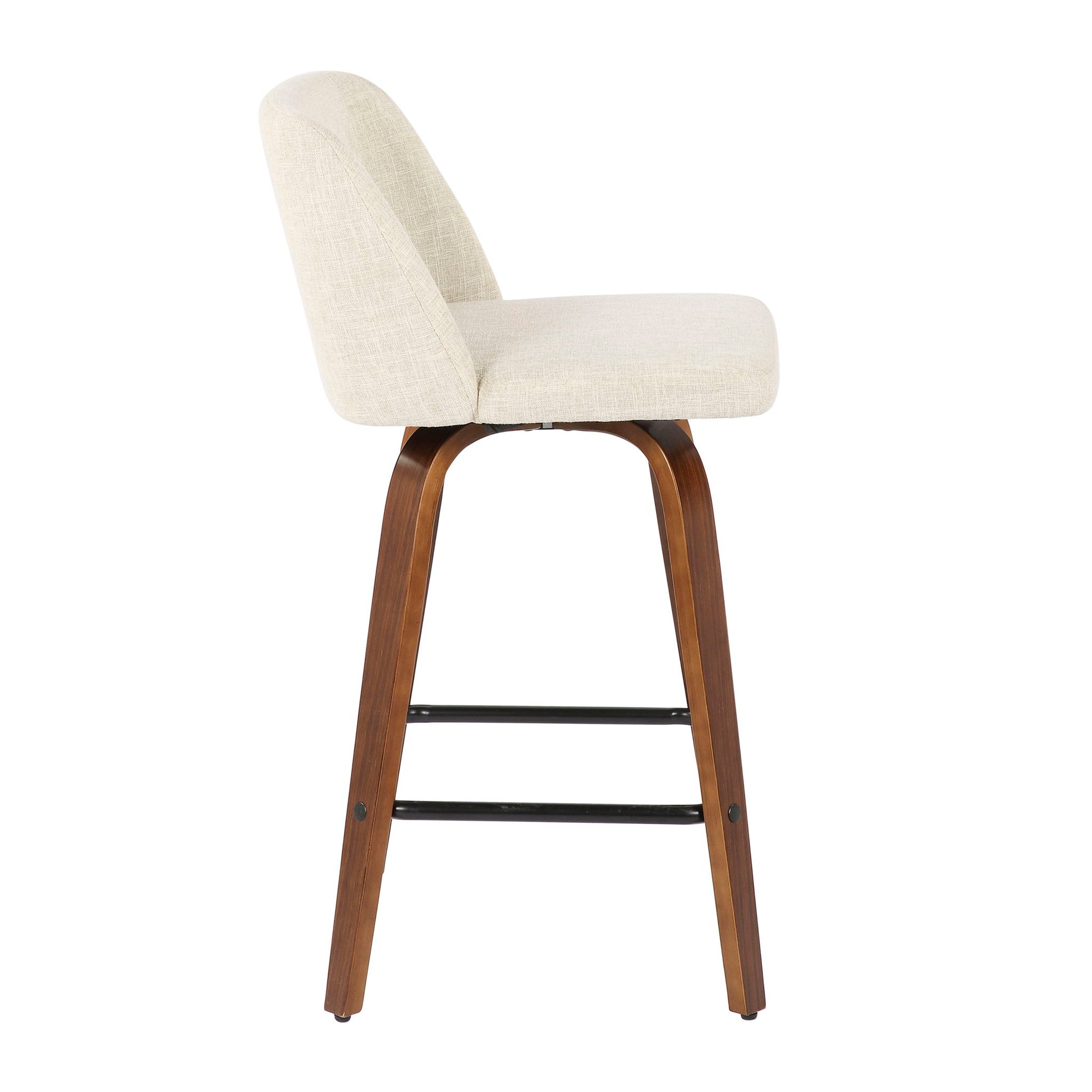 Toriano - Mid-Century Modern Counter Stool, Square Footrest (Set of 2) - Walnut / Cream Lumi Source