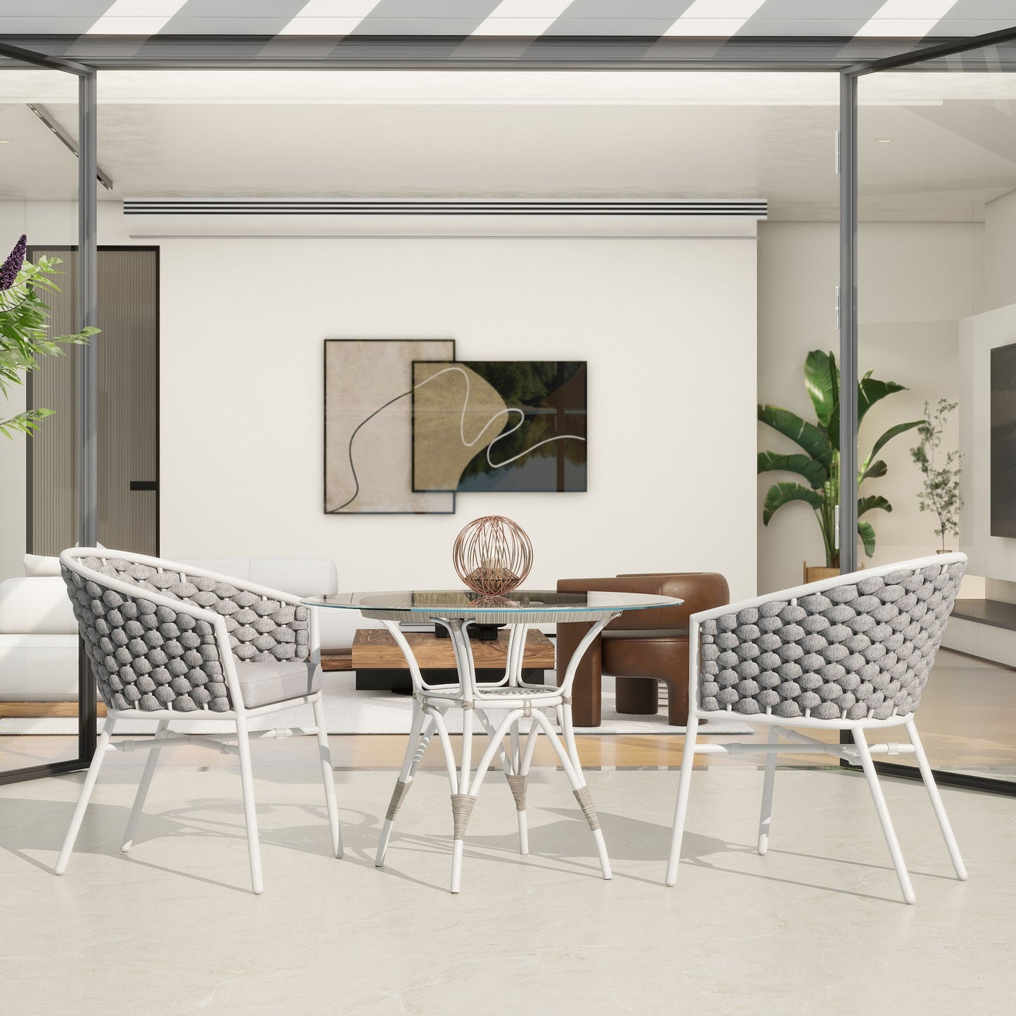 Rowan - Rope Barrel Back Patio Dining Chairs (Set of 2) - Optic White Jennifer Taylor Home