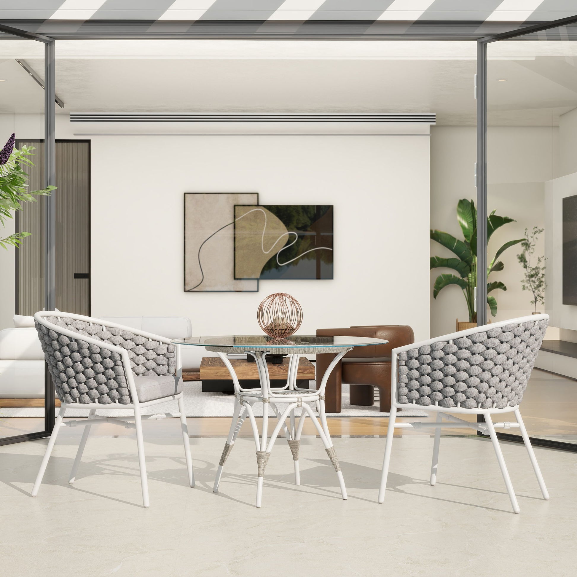 Rowan - Rope Barrel Back Patio Dining Chairs (Set of 2) - Optic White Jennifer Taylor Home