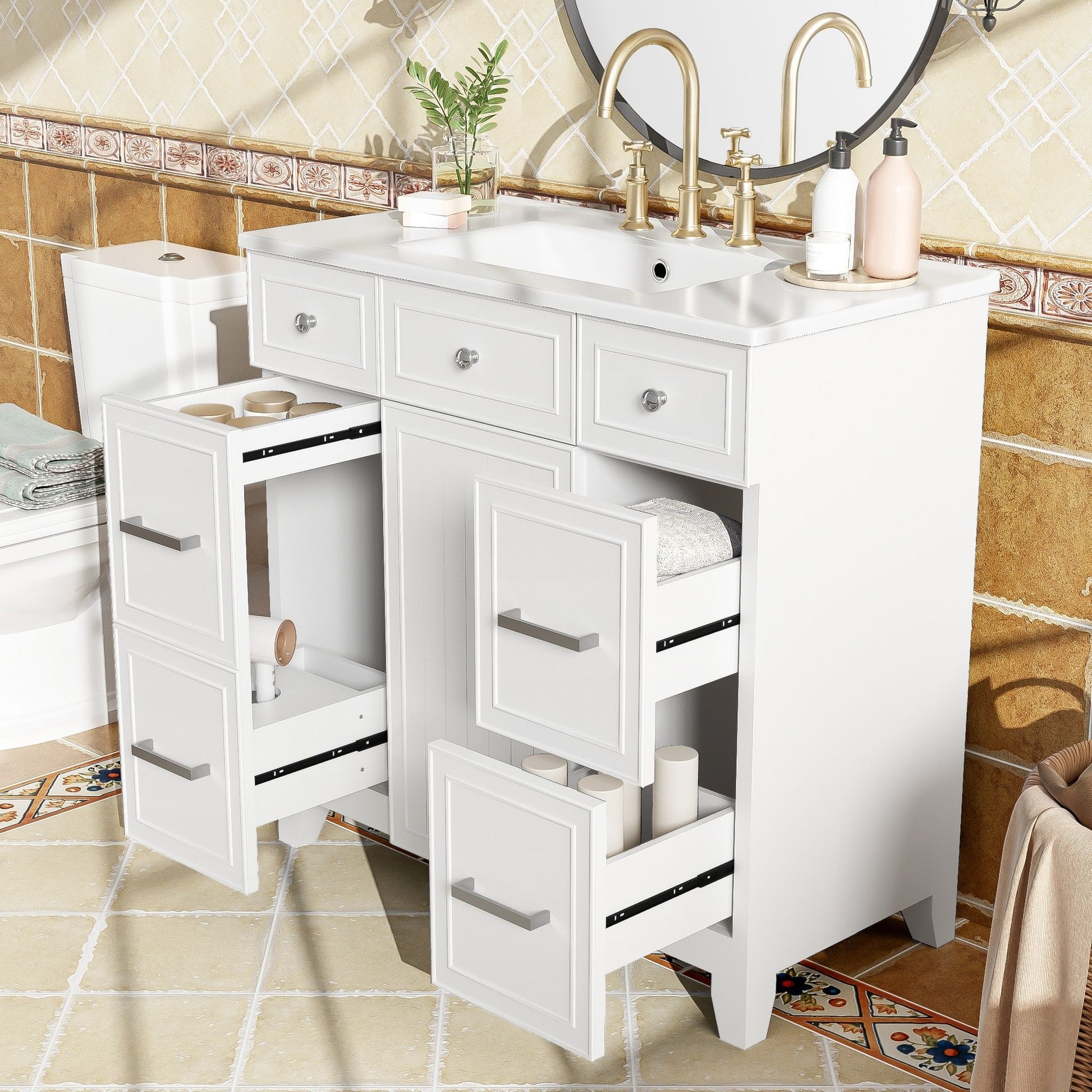 Bathroom Vanity With Ceramic Sink, Soft Close Doors, Adjustable Shelves Hearth and Haven