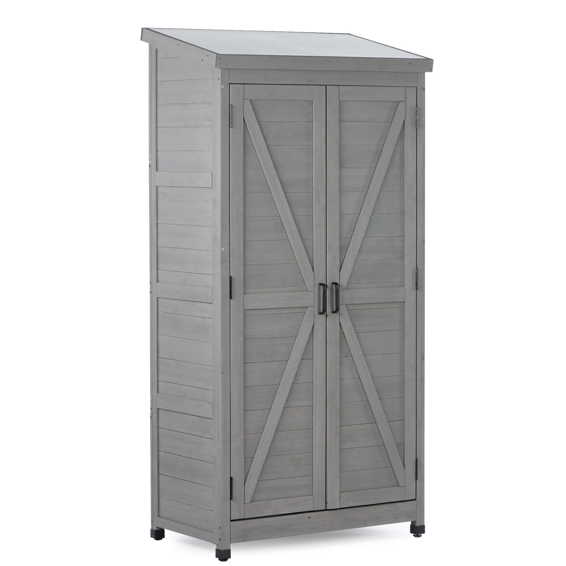 Wood Outdoor Storage Cabinet With Metal Top Garden Shed For Yard And Patio - Gray Daily Nest