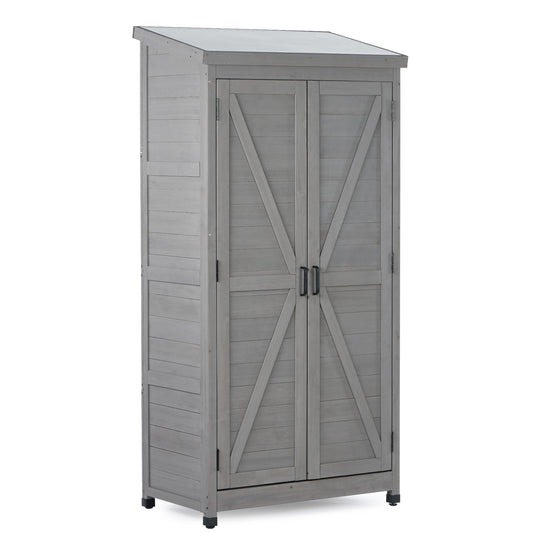 Wood Outdoor Storage Cabinet With Metal Top Garden Shed For Yard And Patio - Gray Daily Nest