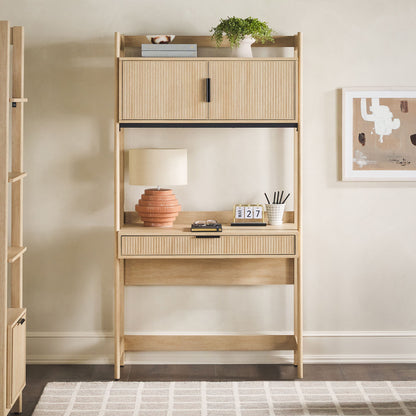 Transitional Reeded Desk With Hutch And Drawers Plus Tech Management Walker Edison