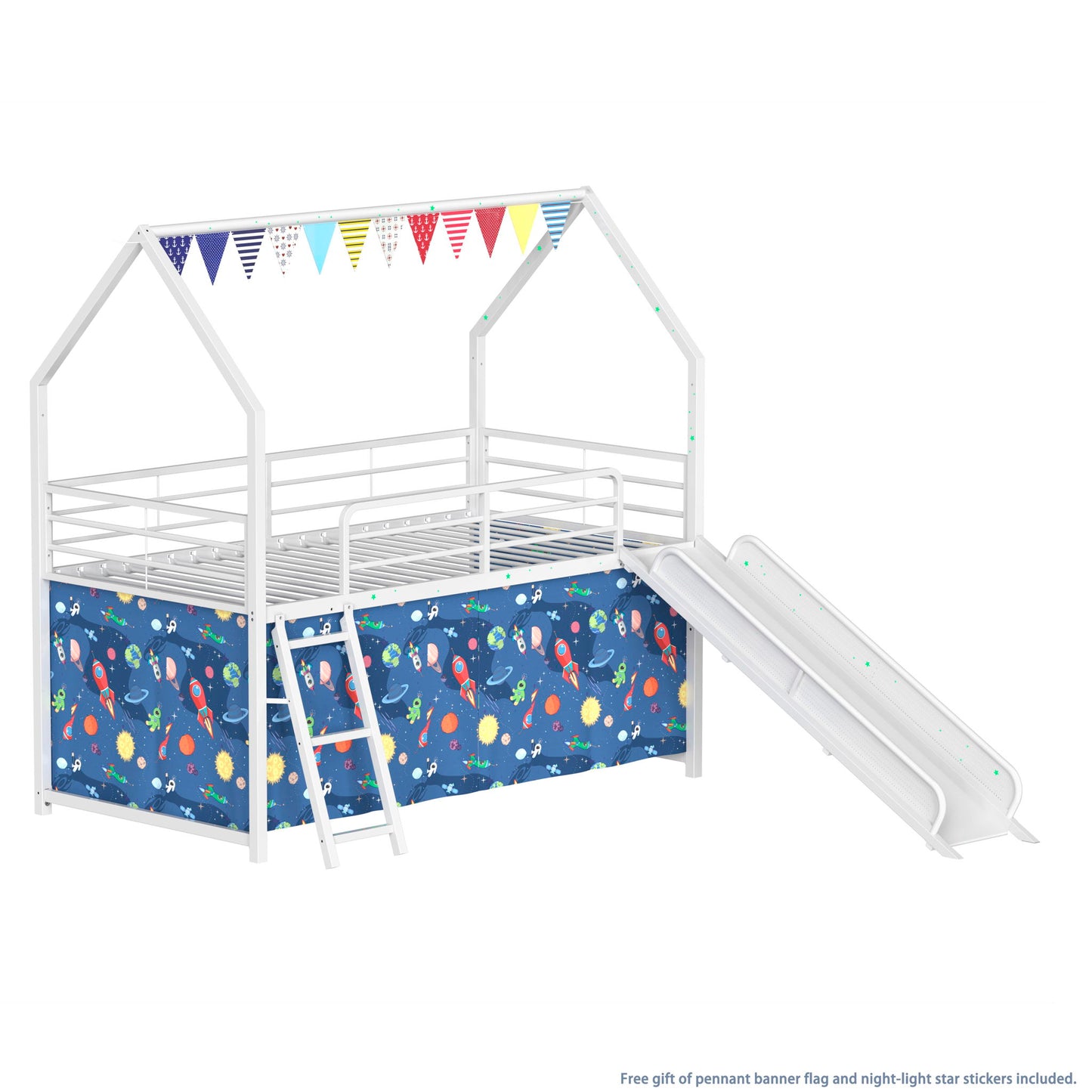 Jack - House Loft Bed With Slide And Curtain Set House & Home Furniture