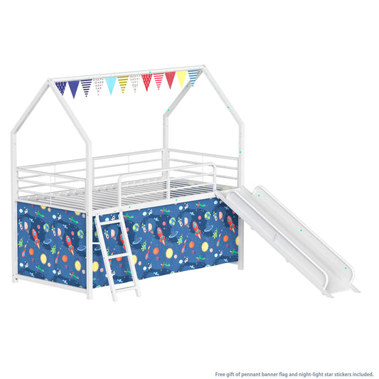 Jack - House Loft Bed With Slide And Curtain Set House & Home Furniture