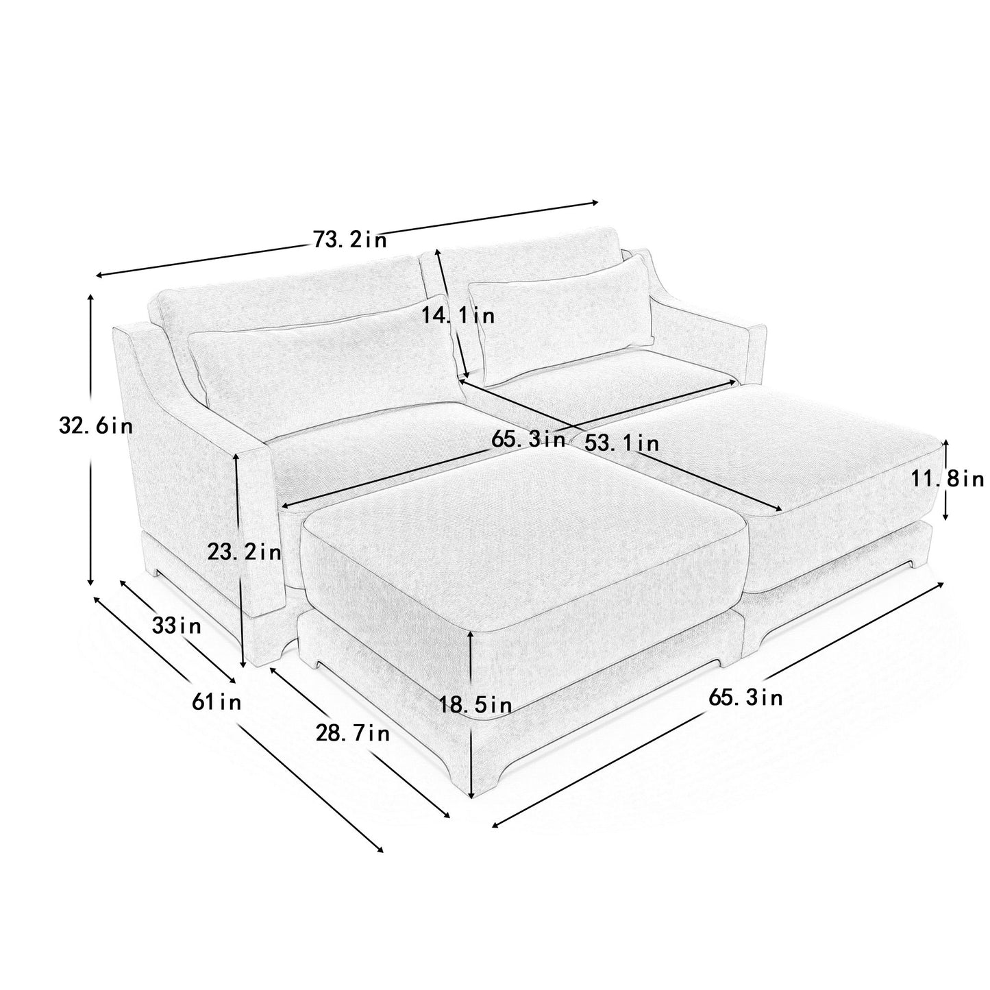 Stylish Sofa With Ottoman And Lumbar Pillows, Ergonomic Design Home Essentials