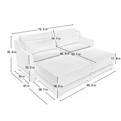 Stylish Sofa With Ottoman And Lumbar Pillows, Ergonomic Design Home Essentials