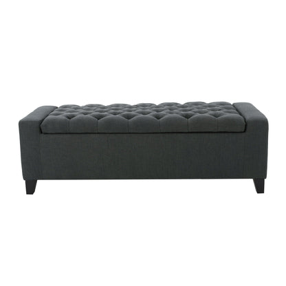 Contemporary Storage Ottoman With Tufted Top - Dark Gray Noble House