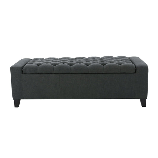 Contemporary Storage Ottoman With Tufted Top - Dark Gray Noble House