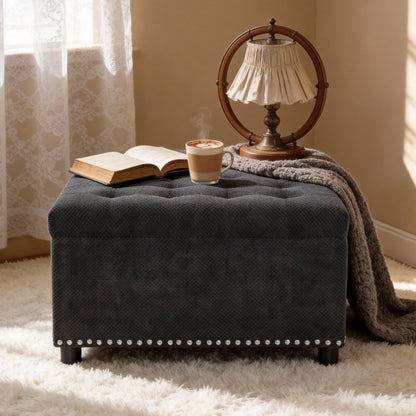 Square Tufted Storage Ottoman With Nailhead Trim Home Essentials