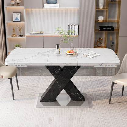 Rectangle Dining Table With Stretchable Top, X Shape Mdf Legs With Steel Base - White / Black Home Essentials