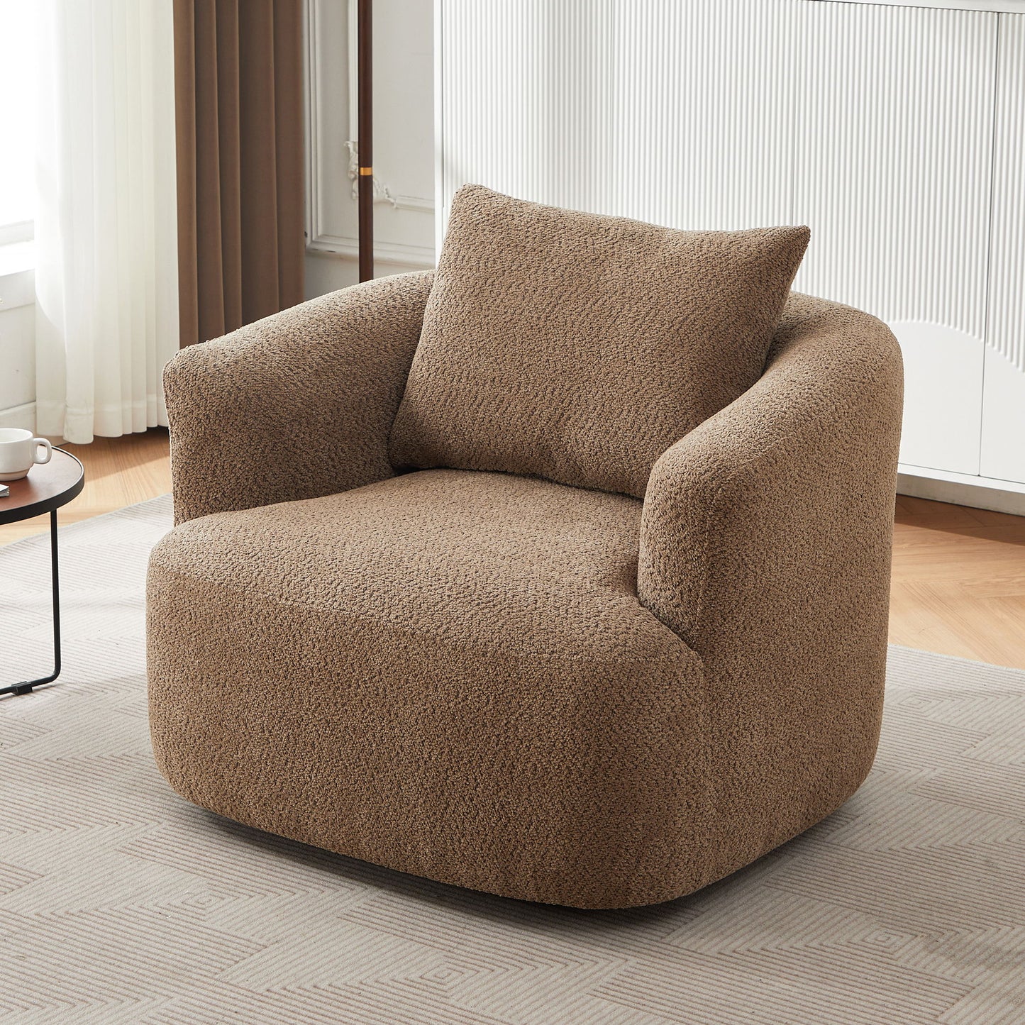 360° Swivel Barrel Sofa Chair With Throw Pillow, Chenille Upholstered Accent Chair Hearth and Haven