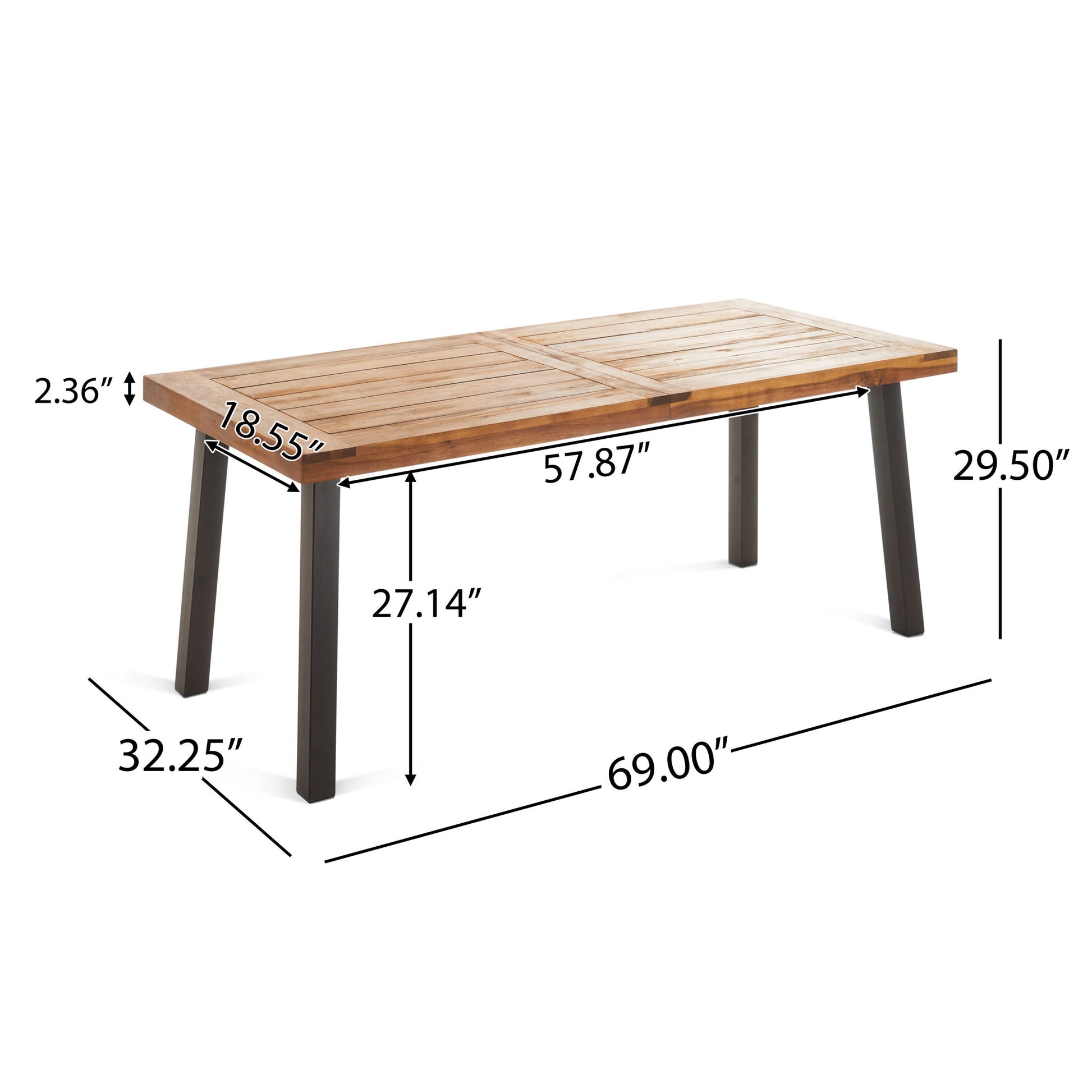 Della - Modern Industrial Dining Table With Acacia Wood Top - Teak Noble House
