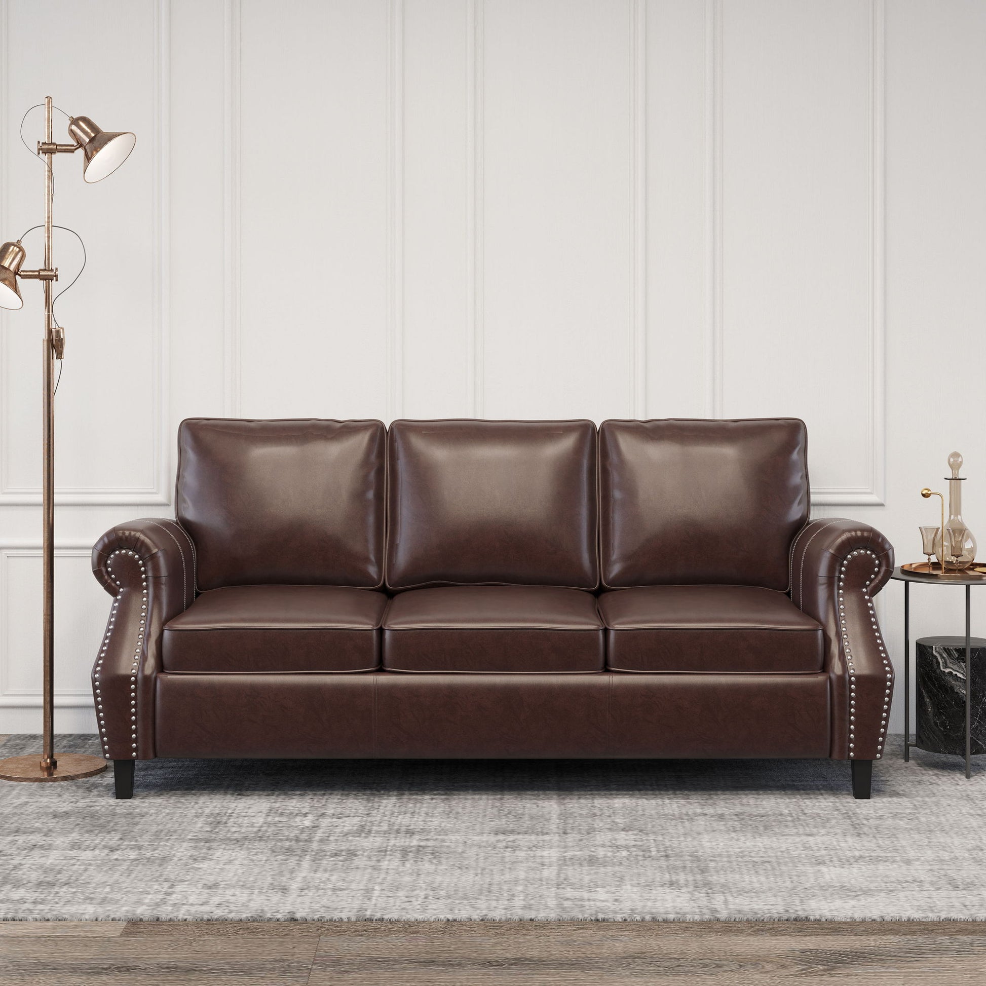 Contemporary 3 Seater Sofa With Nailhead Trim Noble House