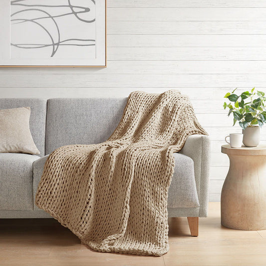 Chunky Double Knit - Handmade Throw - Tan