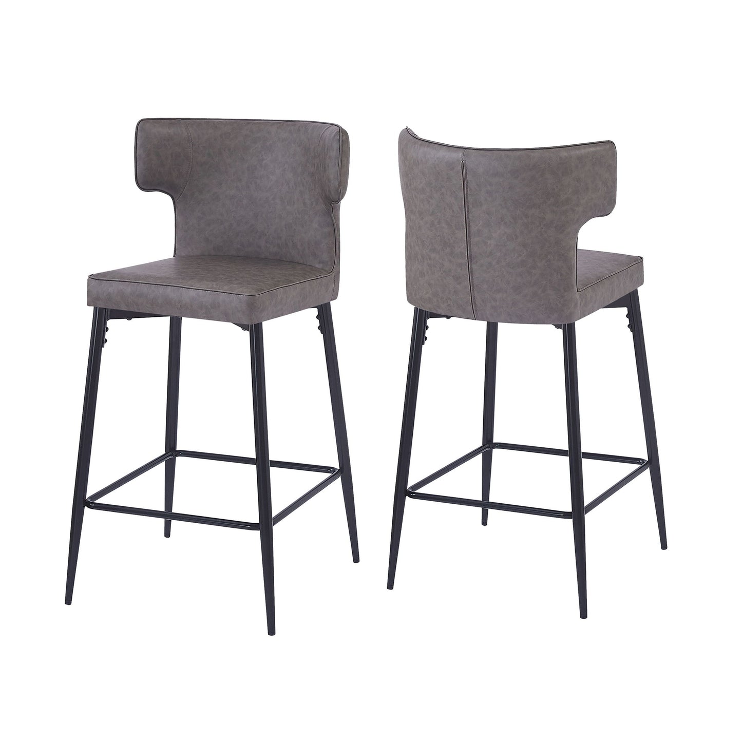 Modern Bar Stools With Upholstery And Metal Footrest (Set of 2) Noble House