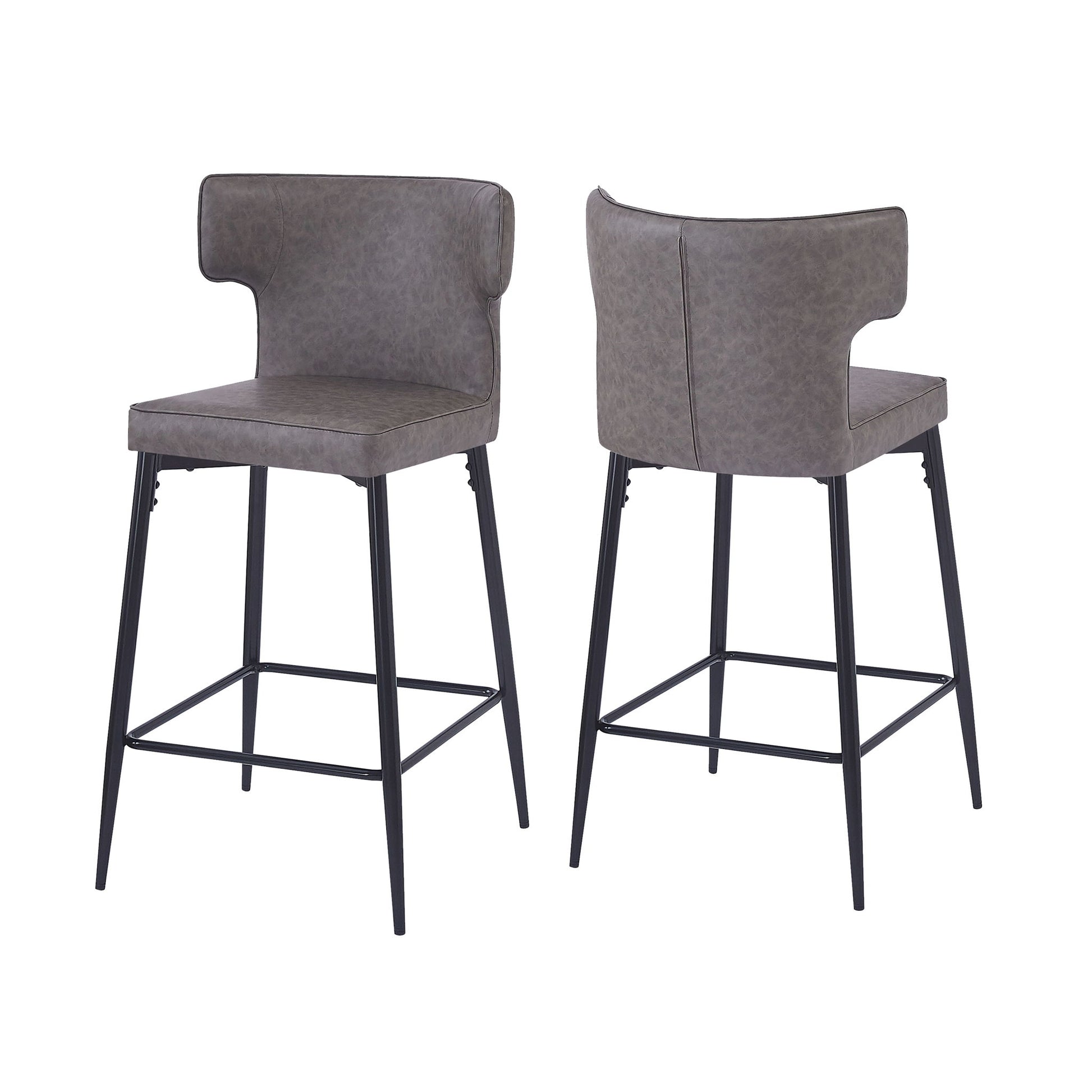 Modern Bar Stools With Upholstery And Metal Footrest (Set of 2) Noble House