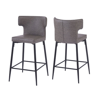 Modern Bar Stools With Upholstery And Metal Footrest (Set of 2) Noble House