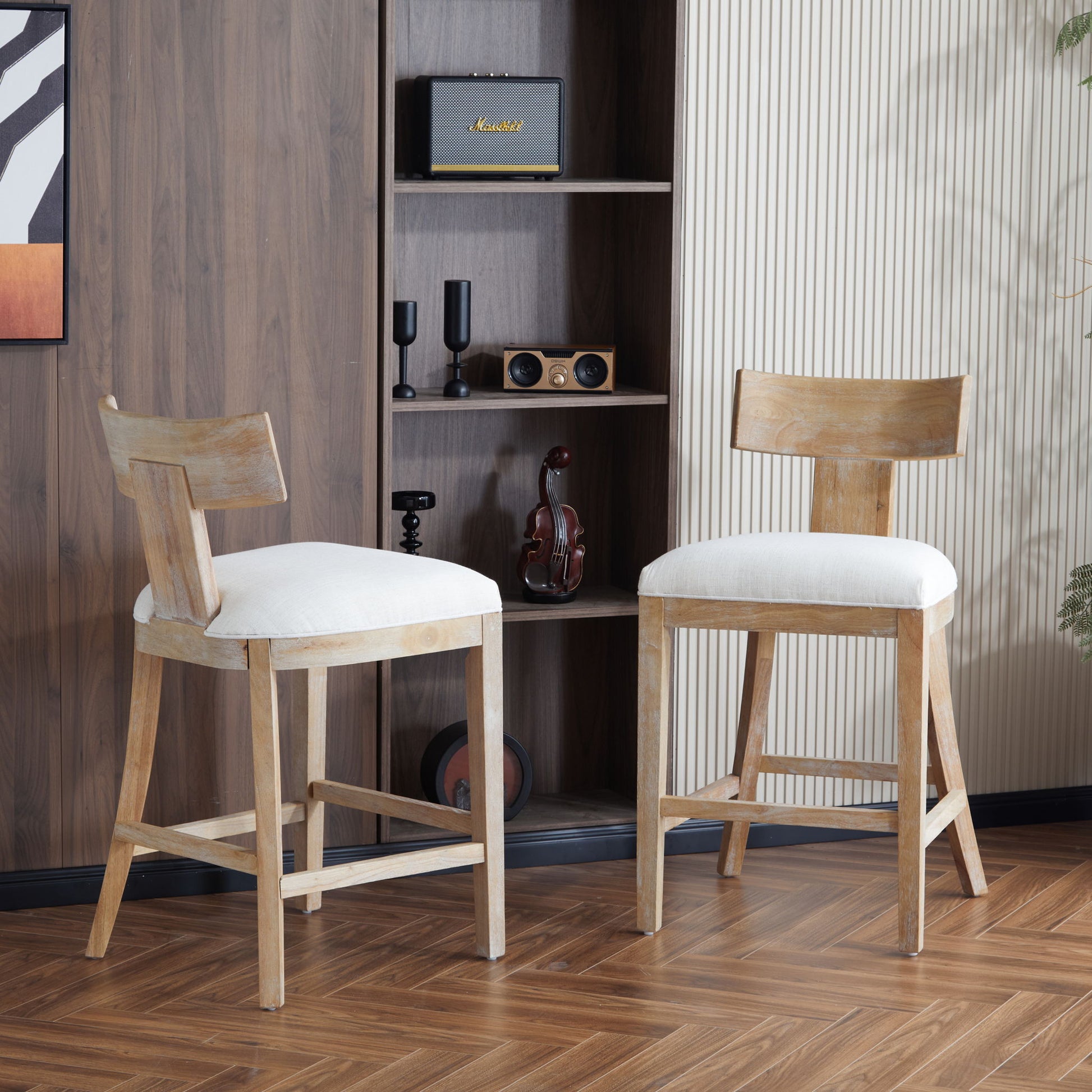 Upholstered Counter Height Bar Stools With Solid Rubber Wood Frame (Set of 2) Noble House
