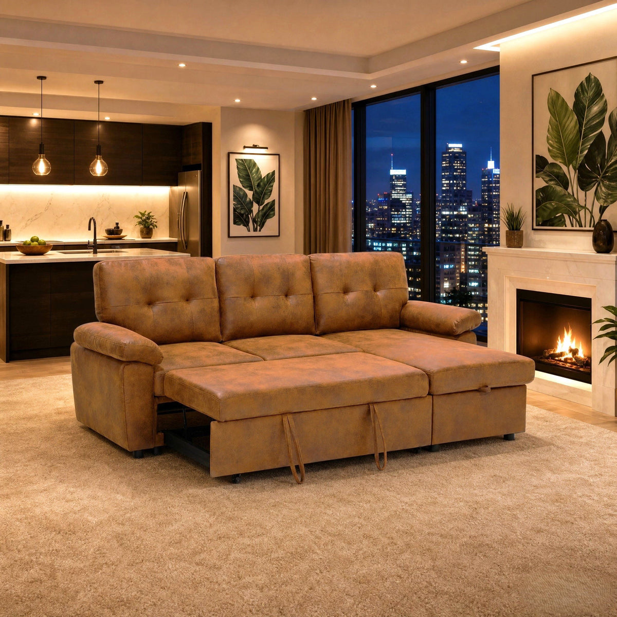 Convertible L - Sectional Sofa Bed With Storage Chaise And Padded Armrests Home Essentials
