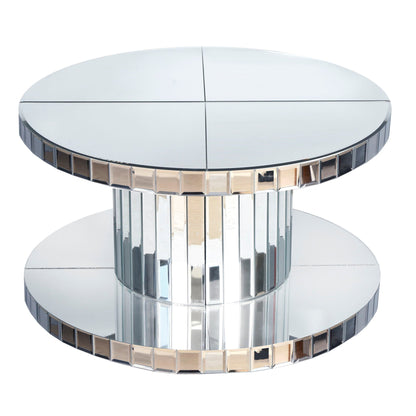 Luxury Double Tier Round Mirror Coffee & End Table With Fluted Glass Modern Sofa Side Table - Silver / Glass Home Essentials