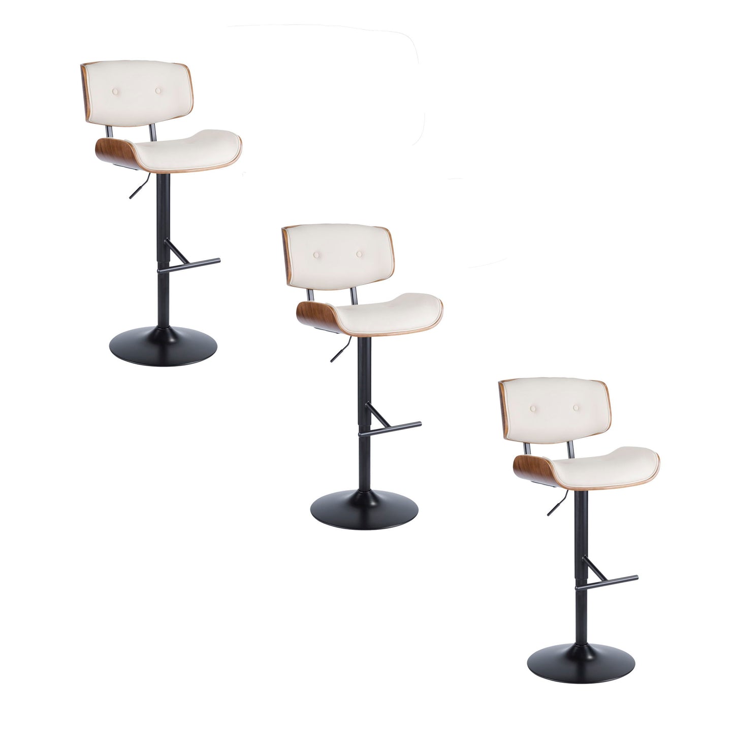 Lombardi - Mid Century Modern Adjustable Barstool With Swivel With Straight T Footrest (Set of 3) Lumi Source