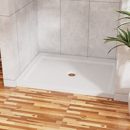 Shower Base Anti Slip Center Drain Single Threshold 32" X 48" - White Daily Nest