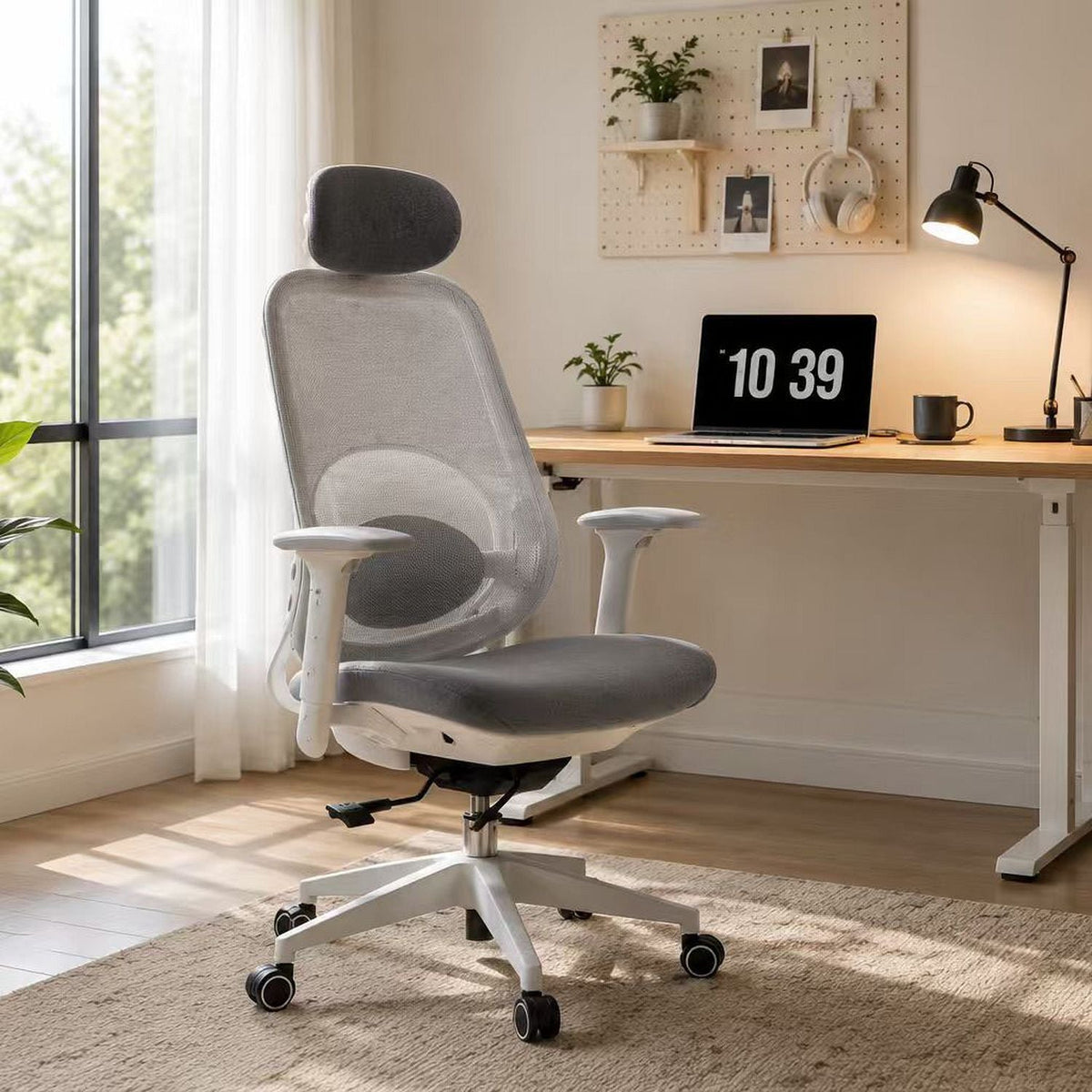 Office High Back Swivel Desk Chair With Height Adjustable Backrest, 3 Tilt Lock & Rotatable Headrest - Milk White Home Essentials