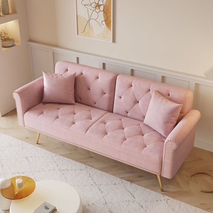 Luxurious Velvet Sofa Bed With Nail Head Trim And Matching Pillow Home Essentials