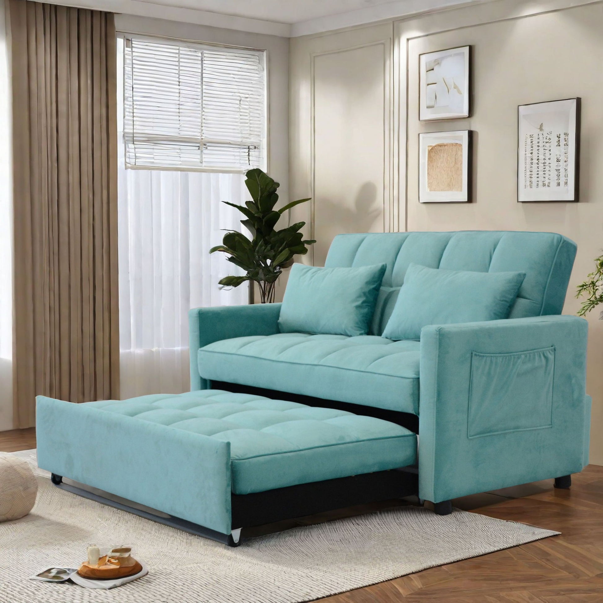 3 In 1 Convertible Sleeper Sofa Bed, Modern Fabric Loveseat Futon Sofa Couch With Pullout Bed, Small Love Seat Lounge Sofa With Reclining Backrest, Furniture For Living Room Home Essentials