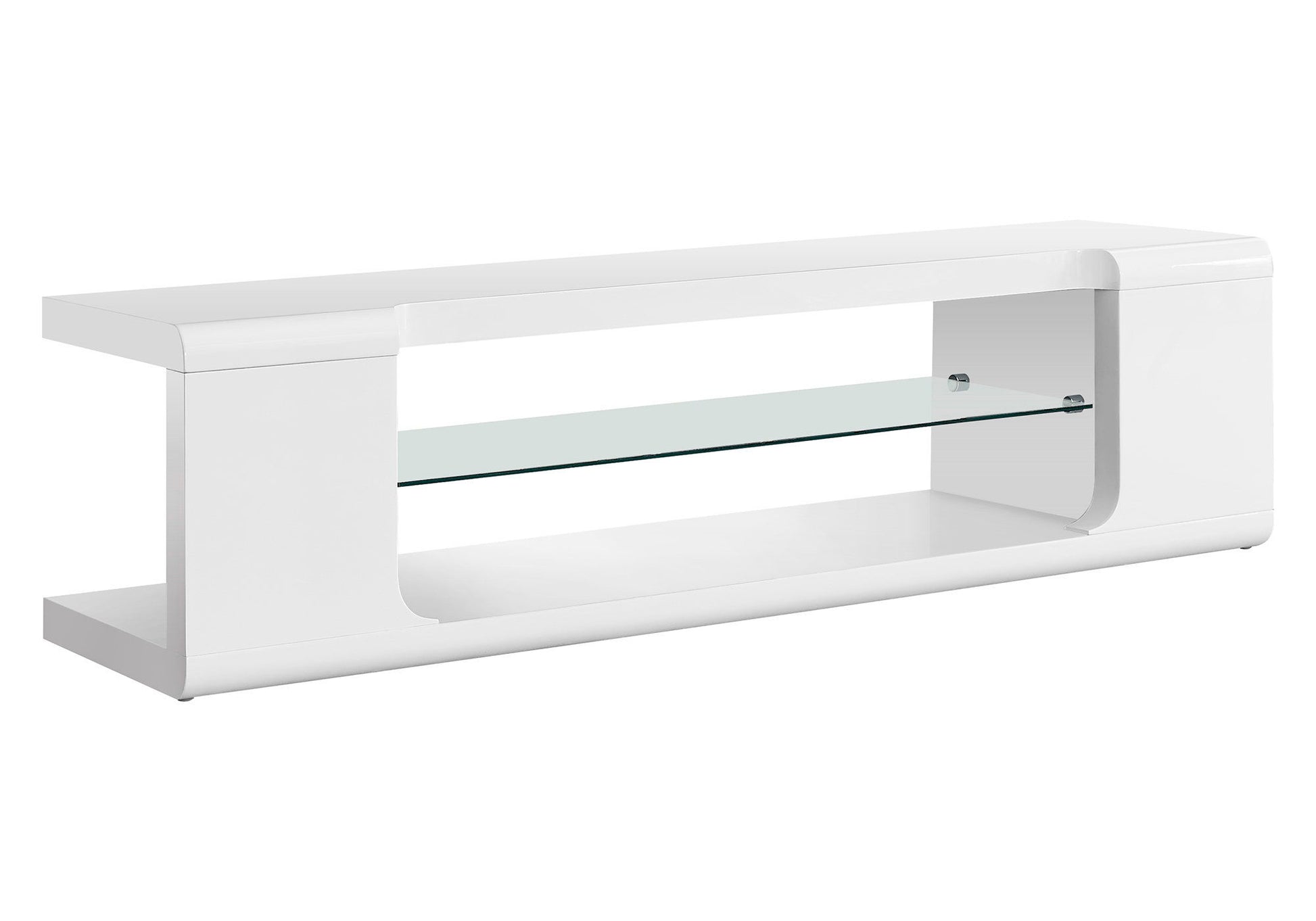 TV Stand, Console, Media Entertainment Center, Storage Shelves, Glossy Contemporary & Modern - White 8th Street