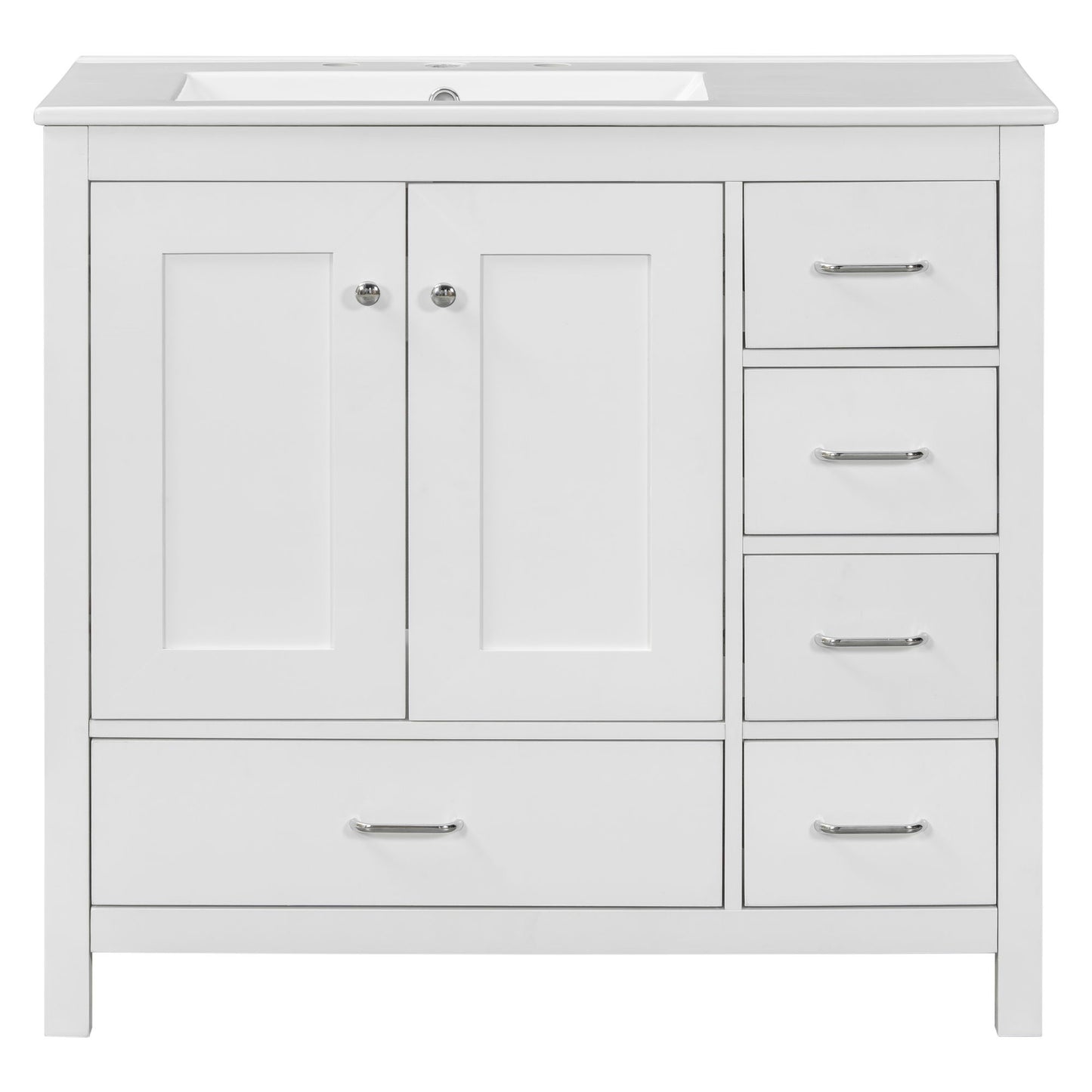 Bathroom Vanity With Ceramic Sink Combo, Abundant Storage Cabinet 2 Soft Close Doors And 5 Drawers Hearth and Haven